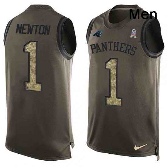 Mens Nike Carolina Panthers 1 Cam Newton Limited Green Salute to Service Tank Top NFL Jersey